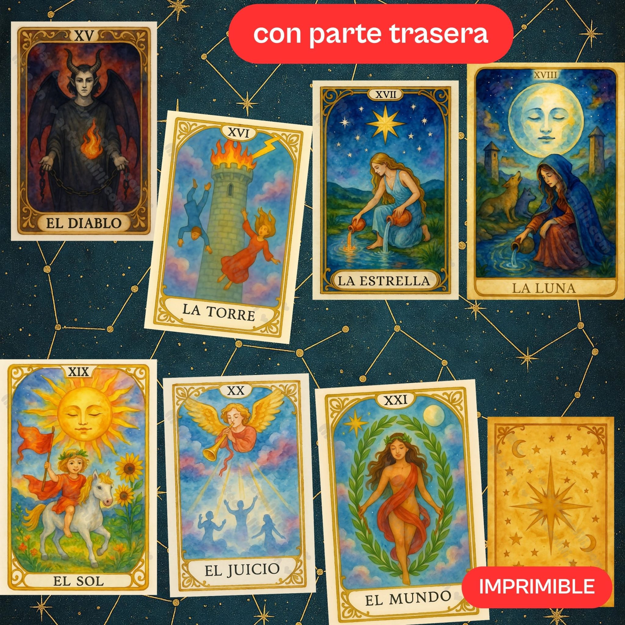 Cartas del Tarot para Imprimir PDF – 22 Arcanos Mayores A4