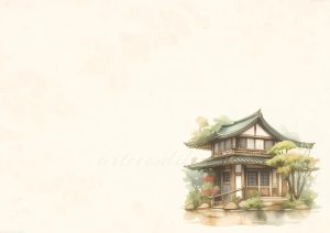 coleccion japon 05 a house with a green roof and a small garden