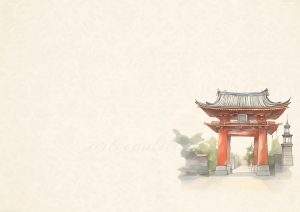 coleccion japon 07 a painting of a pagoda with a gate