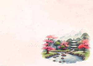 coleccion japon 14 watercolor painting of a japanese garden