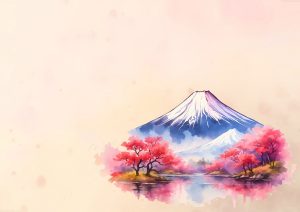 coleccion japon 19 a watercolor painting of a mountain with cherry trees