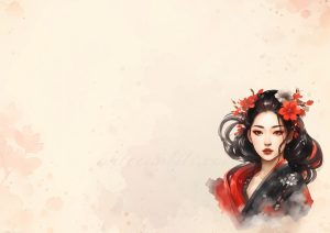 coleccion japon 23 a woman with a red flower in her hair