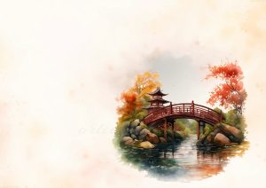 coleccion japon 26 watercolor painting of a bridge over a pond