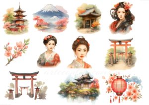 coleccion japon 49 a set of watercolor illustrations of asian women