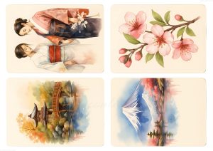 coleccion japon 54 four watercolor paintings of a woman in a kim