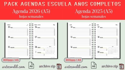 pack de agendas 2025 y 2026 para imprimir pdf escuela