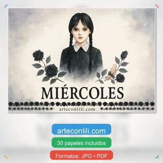 Portada de la colección Miércoles – Kit imprimible gótico estilo Wednesday Addams para scrapbooking digital
