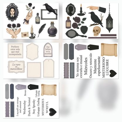 Papeles imprimibles estilo Familia Addams – Recortables y fondos Wednesday Addams para imprimir y crear