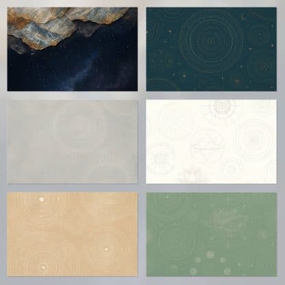 Papeles digitales Universe con temática del cosmos y espiritualidad, imprimibles A4 en PDF y JPG para scrapbooking y journaling