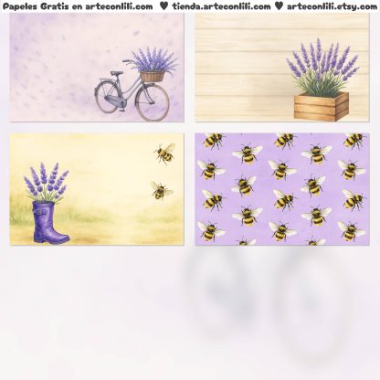 Papeles digitales vintage lavanda, scrapbooking romántico, mariposas, mujer vintage, imprimibles PDF y JPG gratis