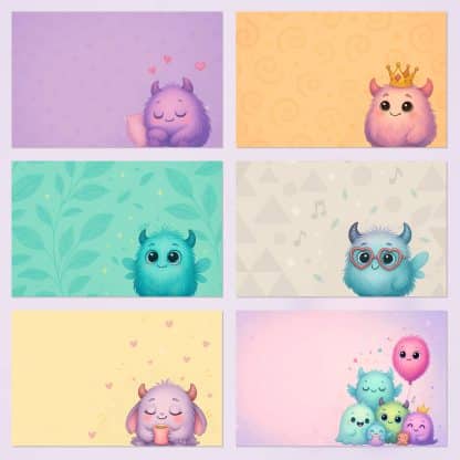 Papeles digitales monstruitos infantiles, scrapbooking PDF y JPG A4, kit imprimible con etiquetas y frases