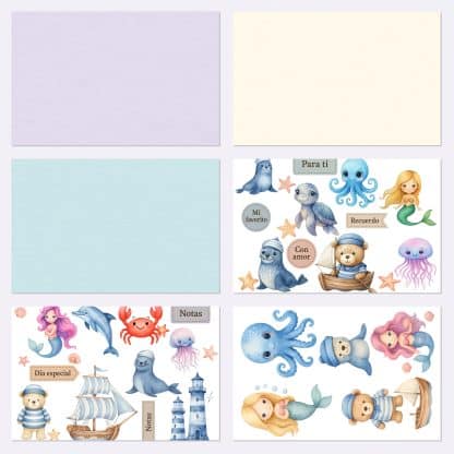 Die cuts marinos con animales y conchas y básicos pastel