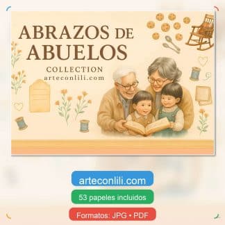 Papeles digitales Abrazos de Abuelos, escenas de abuelos y nietos, scrapbooking familiar, imprimibles A4 en PDF y JPG