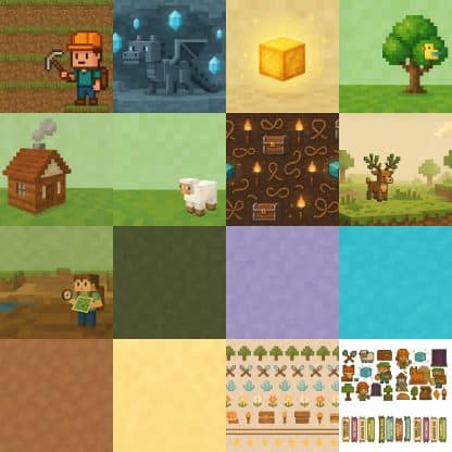 Pixel Block World digital scrapbooking papers 12x12 inches, pixel art craft kit