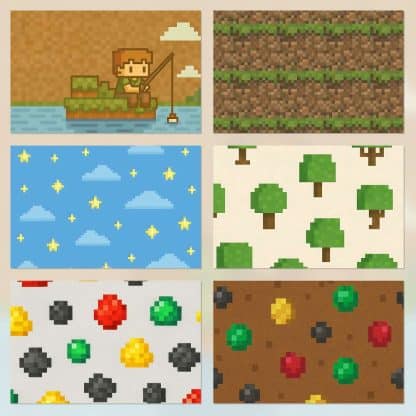 Papeles pixel art con texturas de cubos, imprimibles A4 para proyectos de scrapbookinginspirado en minecraft
