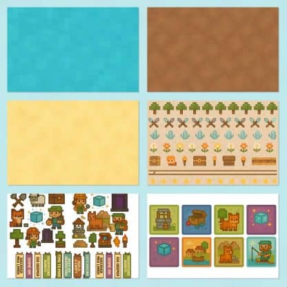 Papeles A4 estilo pixel art retro, imprimibles para decoración y scrapbooking digitalinspirado en minecraft