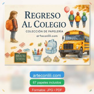 Papeles digitales escolares vuelta al cole, scrapbooking infantil, kit imprimible A3 A4 regreso al colegio cover