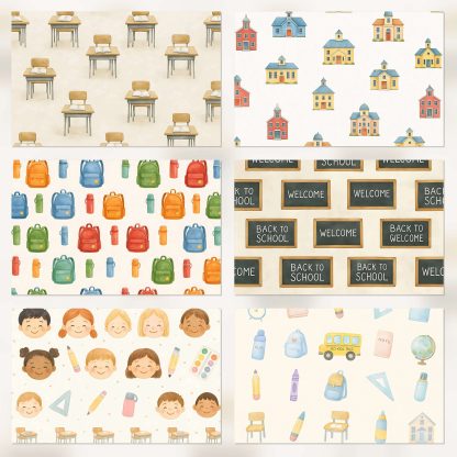 Papeles digitales escolares vuelta al cole, scrapbooking infantil, kit imprimible A3 A4 regreso al colegio patrones escuala