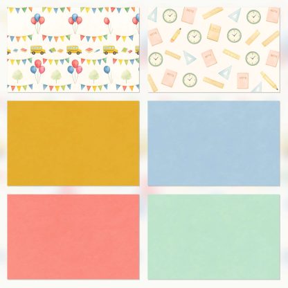 Papeles digitales escolares vuelta al cole, scrapbooking infantil, kit imprimible A3 A4 regreso al colegio pastel liso