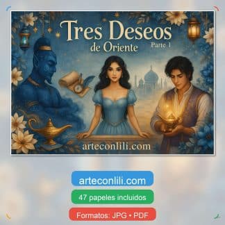 Papeles digitales Tres Deseos de Oriente, colección completa de fantasía oriental para scrapbooking, imprimibles A4 en PDF y JPG